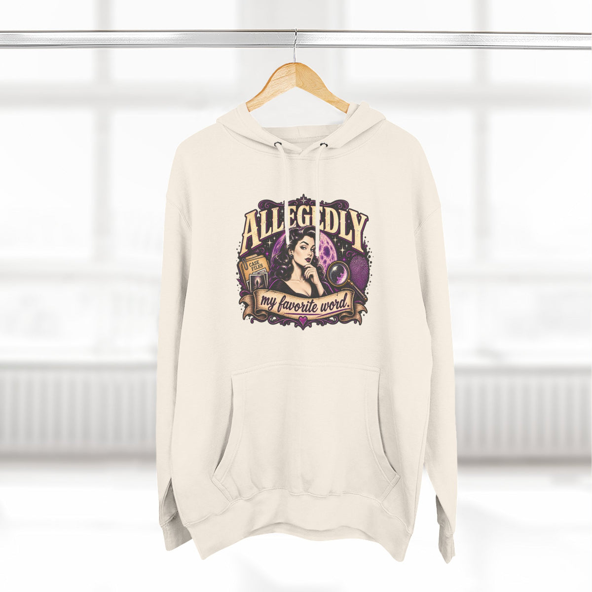 Hoodie — "Allegedly My Favorite Word" Retro Witch Graphic