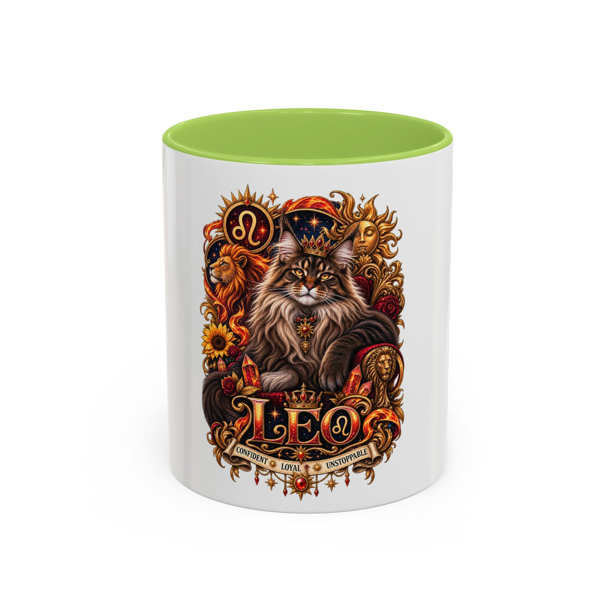 Leo Zodiac Cat Coffee Mug – Maine Coon Astrological Birthday Gift (11/15oz)
