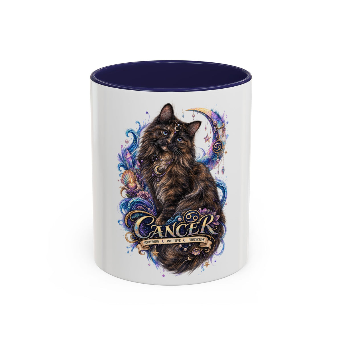 Cancer Zodiac Tortoiseshell Cat Accent Coffee Mug – Astrological Cat Lover Gift (11/15oz)