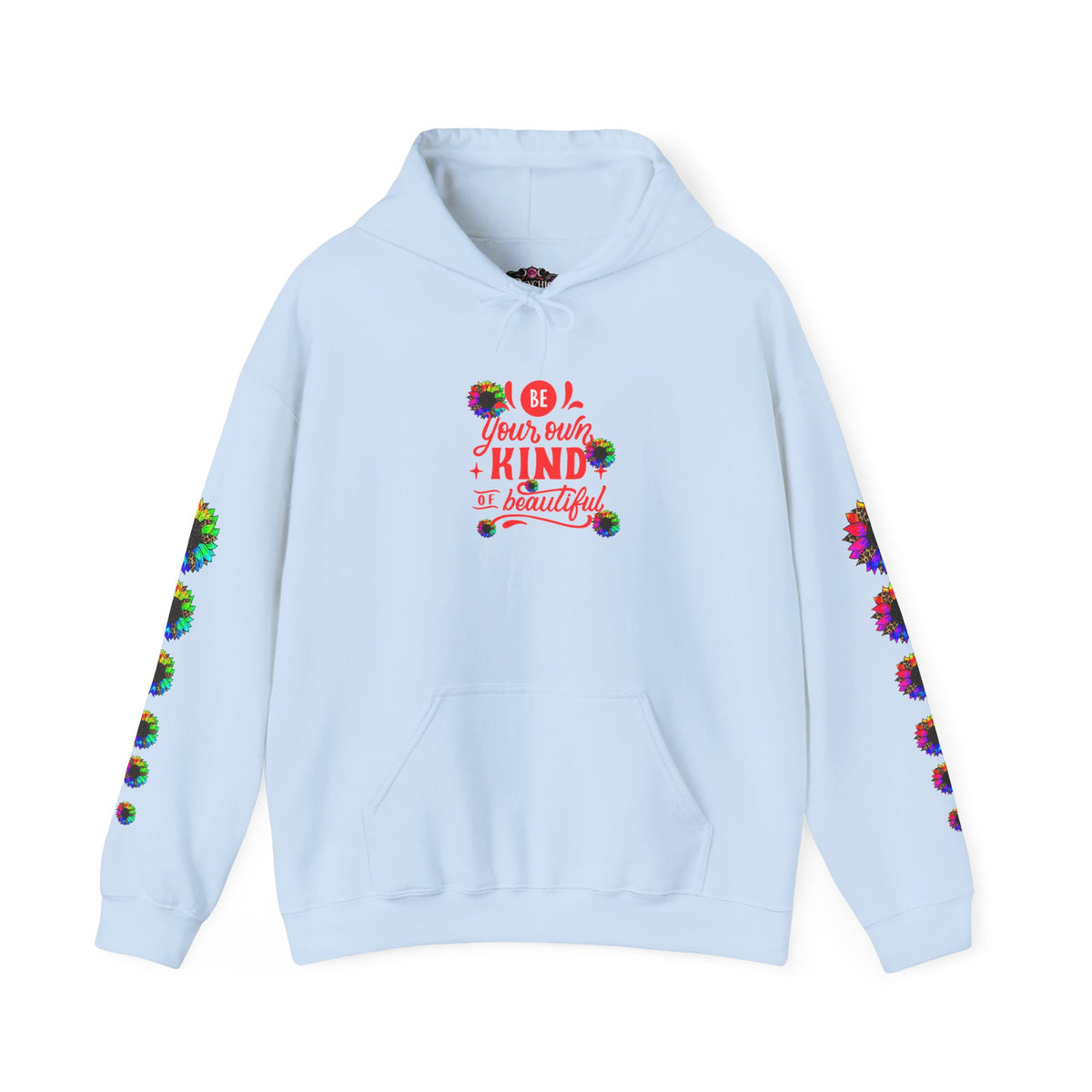 Inspirational Floral Hoodie – "Your Smile is Kind & Beautiful" Rainbow Sunflower Cozy Pullover