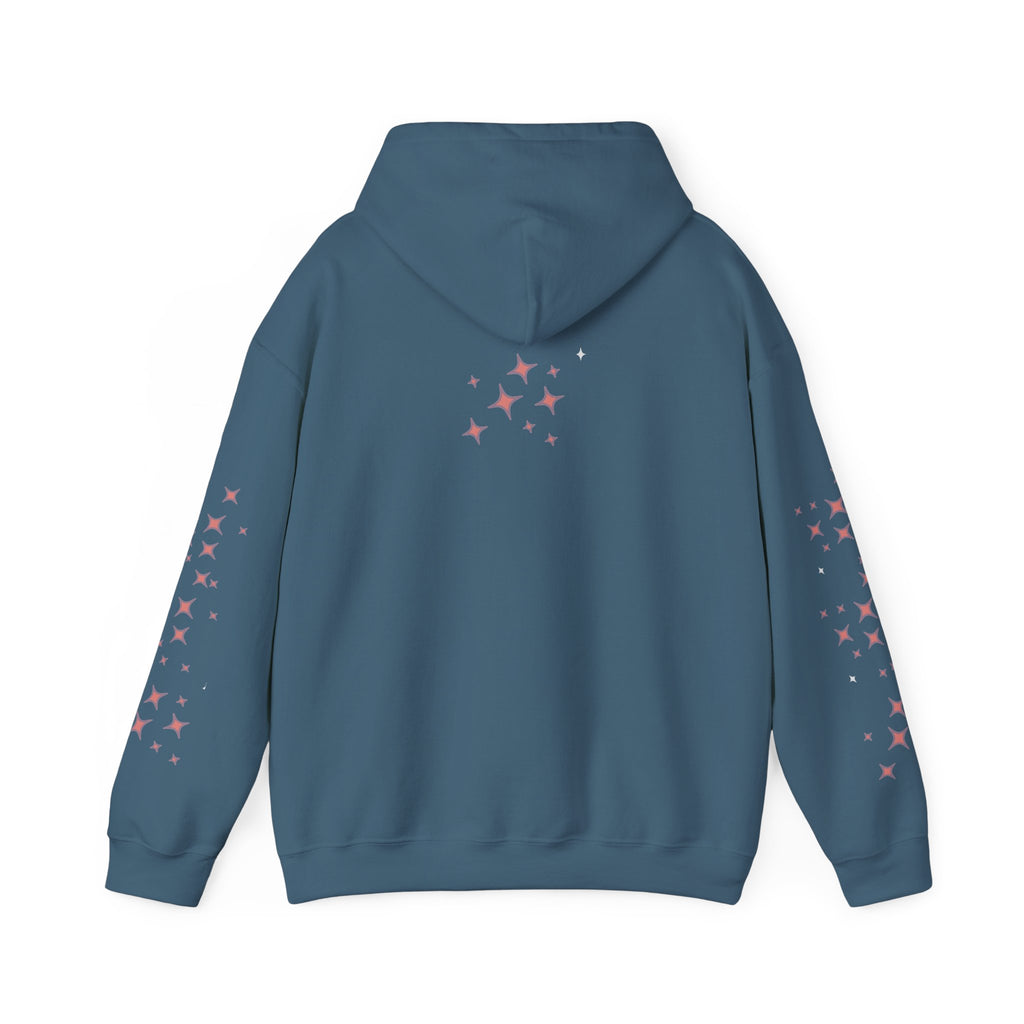 Queen Energy Hoodie — Feminine Crown Graphic Pullover with Star Sleeve Accents