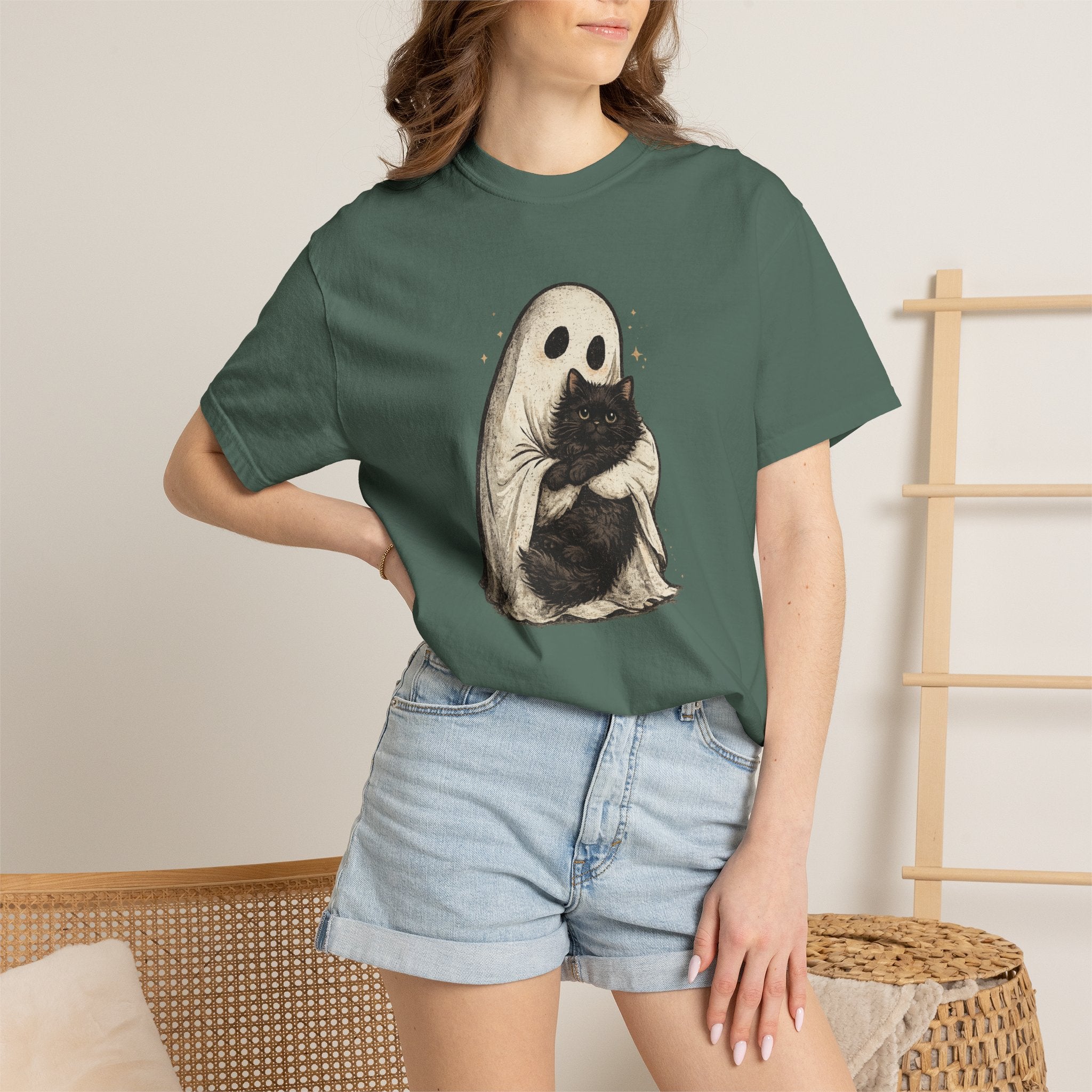 Ghost Hug T-Shirt — Cute Ghost Holding Cat Graphic Tee