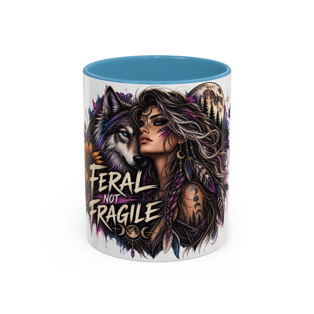 Feral Not Fragile Accent Coffee Mug — Wolf Goddess 11oz/15oz