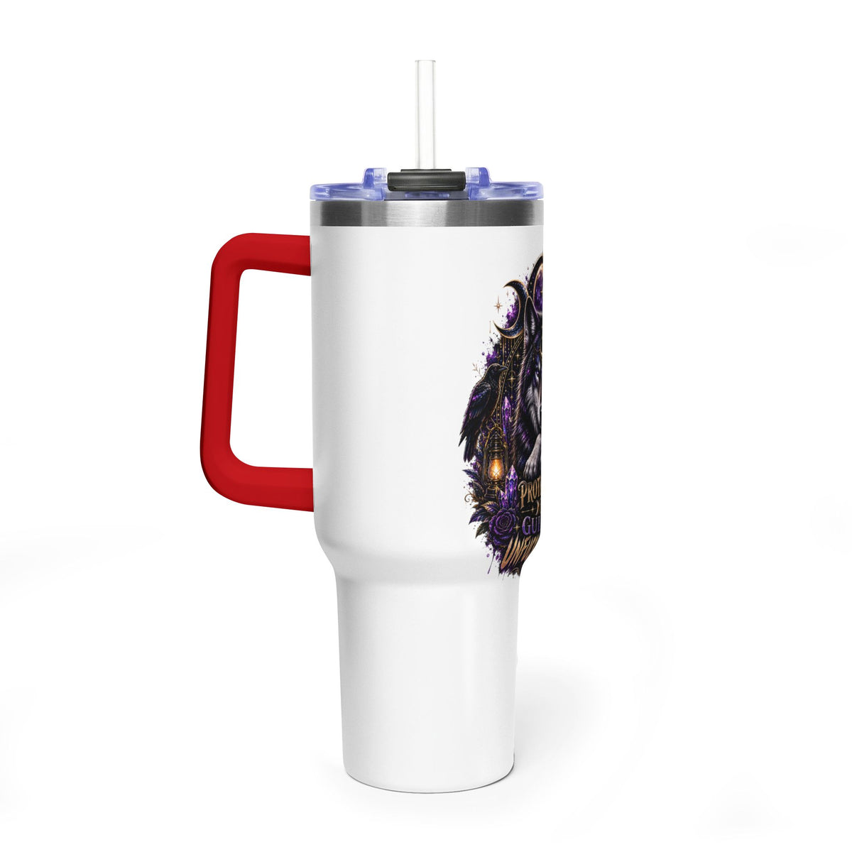 40oz Vacuum Tumbler — 'Protected & Guided' Mystic Wolf Thermal Mug