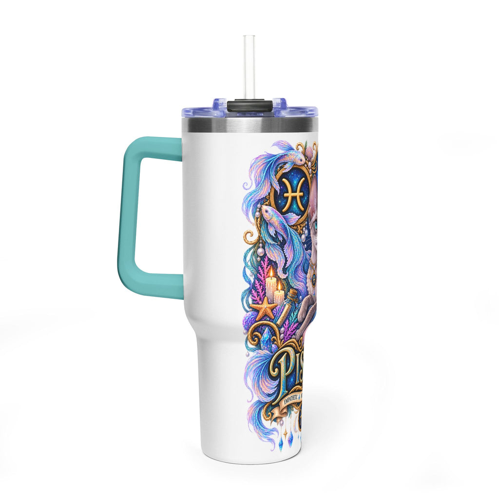 Pisces Devon Rex Cat 40oz Tumbler — Zodiac Vacuum Insulated Travel Cup
