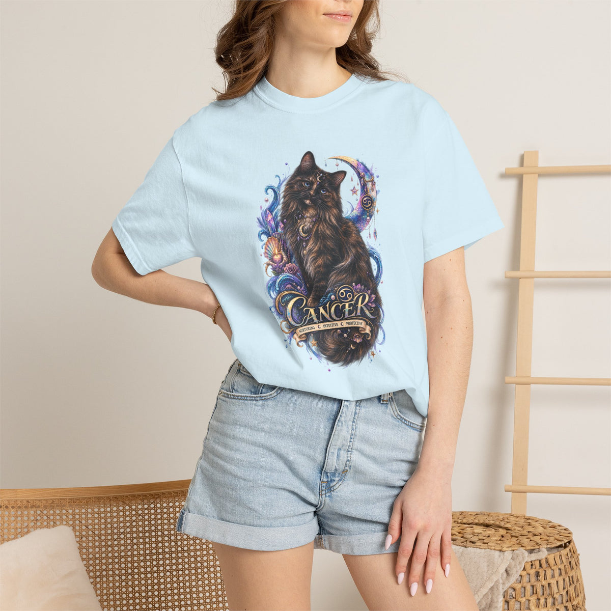 Cancer Zodiac T‑Shirt — Mystical Tortoiseshell   Cat Horoscope Design