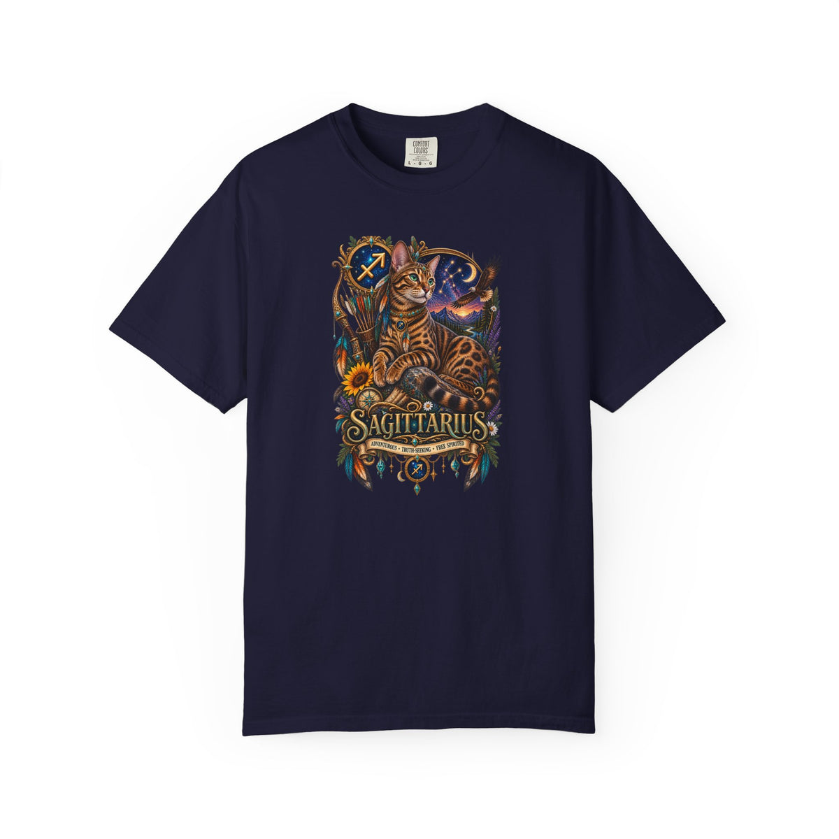 Sagittarius Zodiac Bengal Cat T-Shirt — Astrological Archer Horoscope Tee