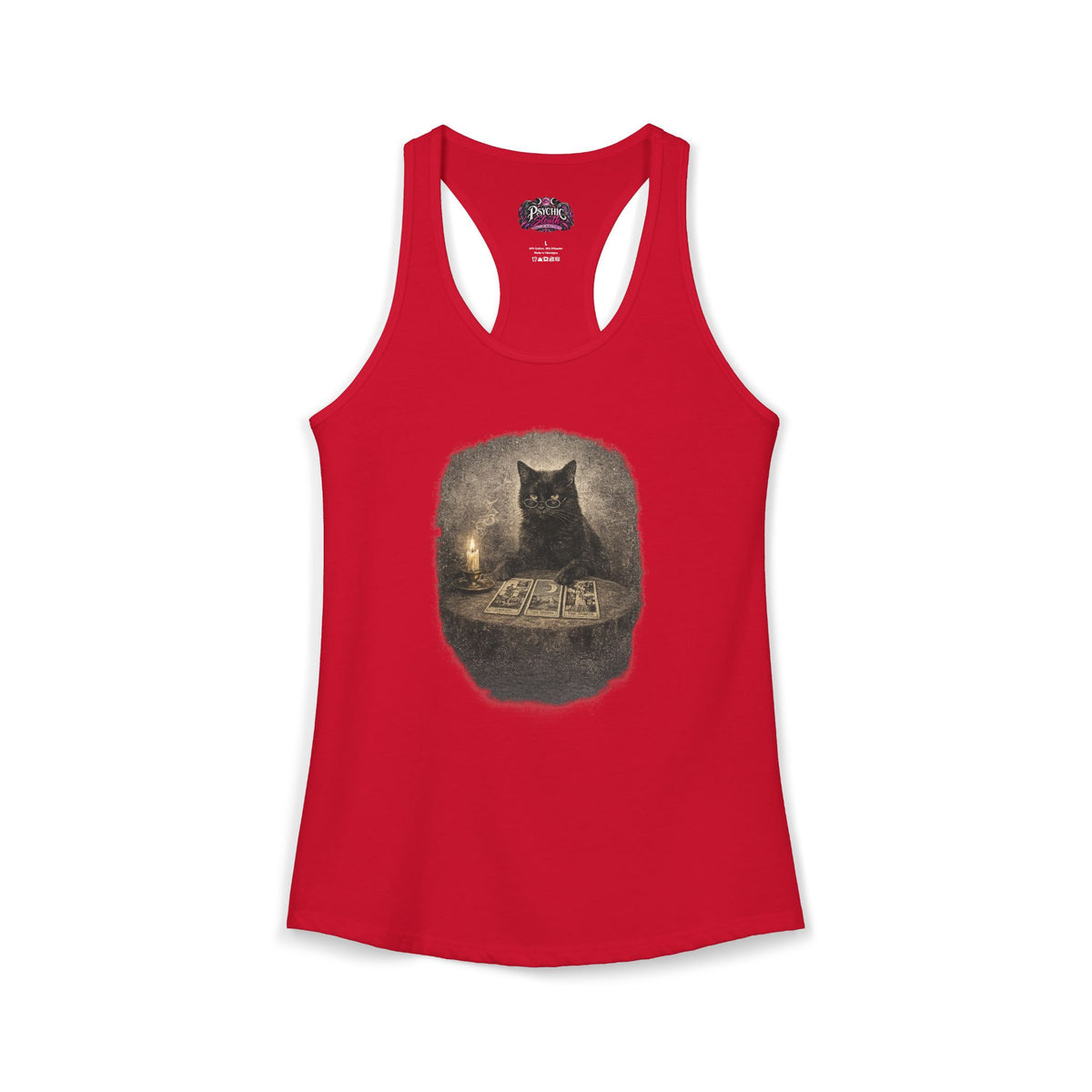 Black Cat reading Tarot Cards Tank