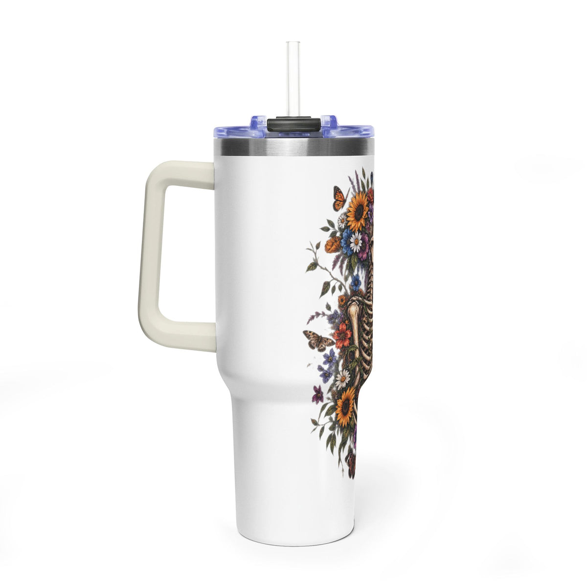 40oz Floral Skeleton Tumbler – Insulated Vacuum Travel Mug