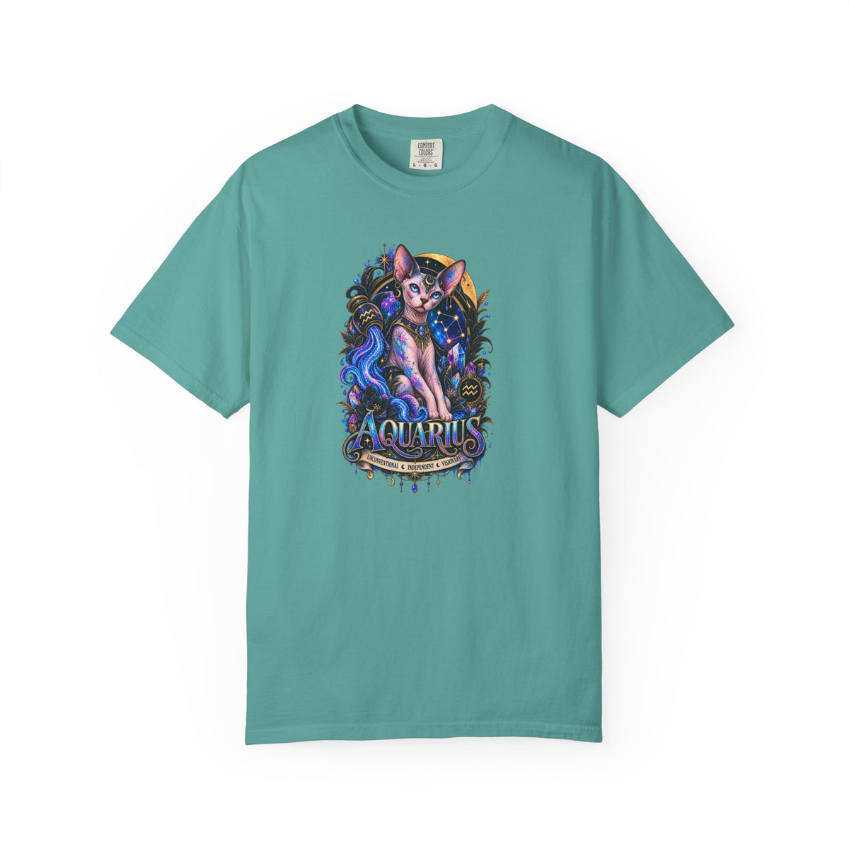 Aquarius Sphynx Cat Zodiac Tee- Celestial Astrology cat lover T-shirt