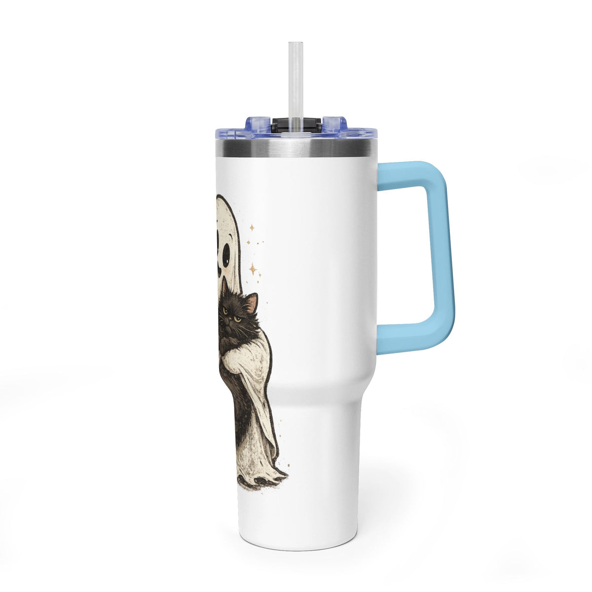 40oz Tumbler — Cute Ghost Hugging Black Cat Thermal Cup