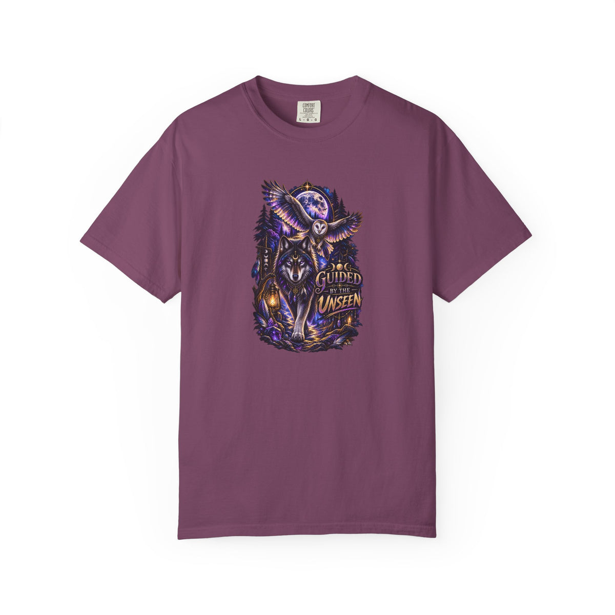 Occult Owl and Wolf Guardian Graphic T-Shirt — 'Guardian of the Unseen' Vintage Night Vibe