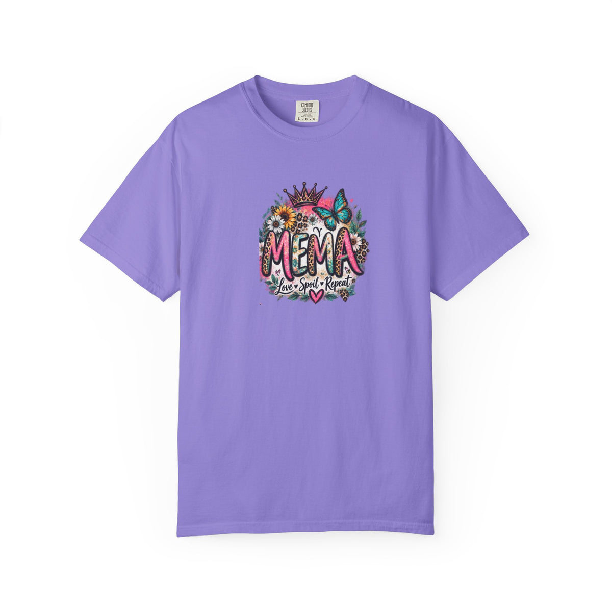 MEMA Floral Crown Tee — Cute Grandma Shirt with Butterfly & Heart Design