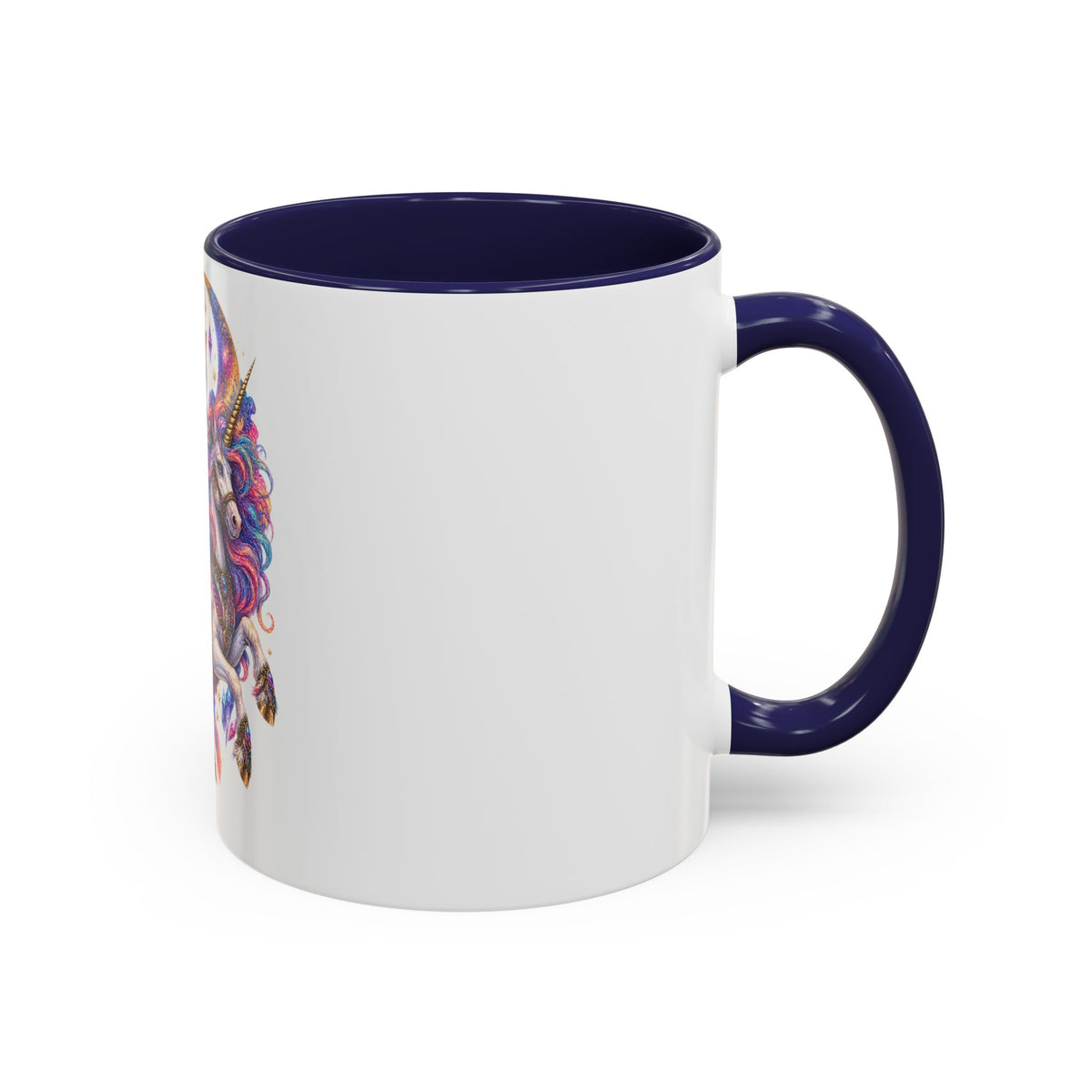 Magical Cat Knight on Unicorn Accent Coffee Mug — Colorful Fantasy 11/15oz