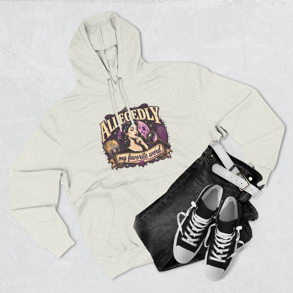 Hoodie — "Allegedly My Favorite Word" Retro Witch Graphic