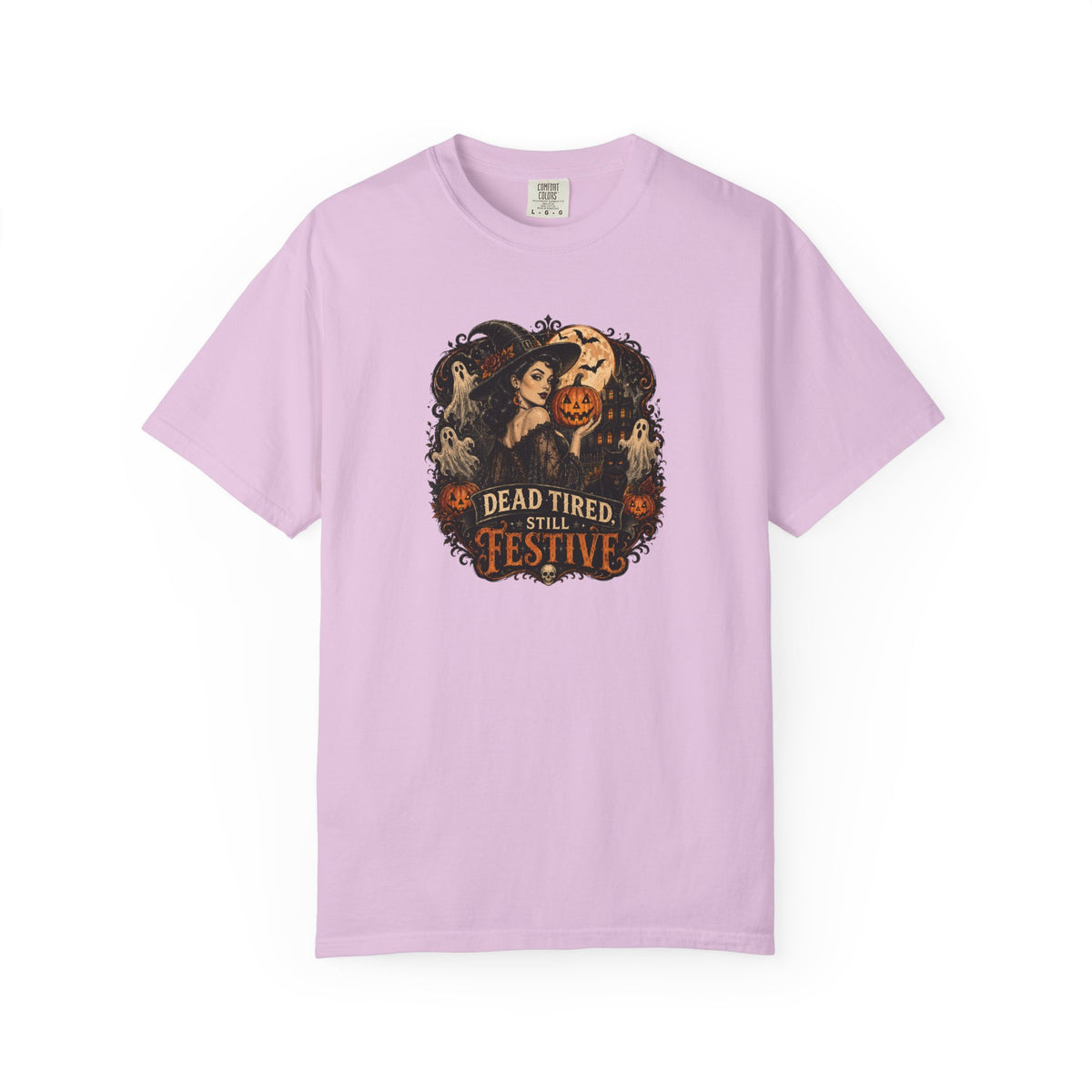 Halloween Graphic T-Shirt — "Dead Tired but Festive" Vintage Horror Pumpkin Tee