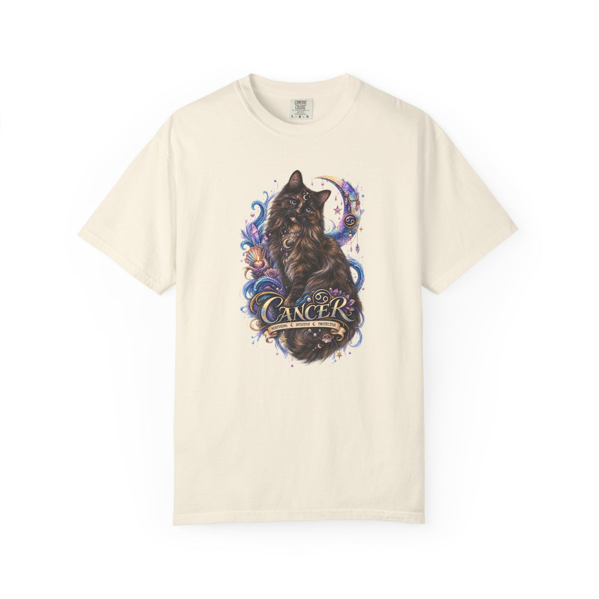 Cancer Zodiac T‑Shirt — Mystical Tortoiseshell   Cat Horoscope Design