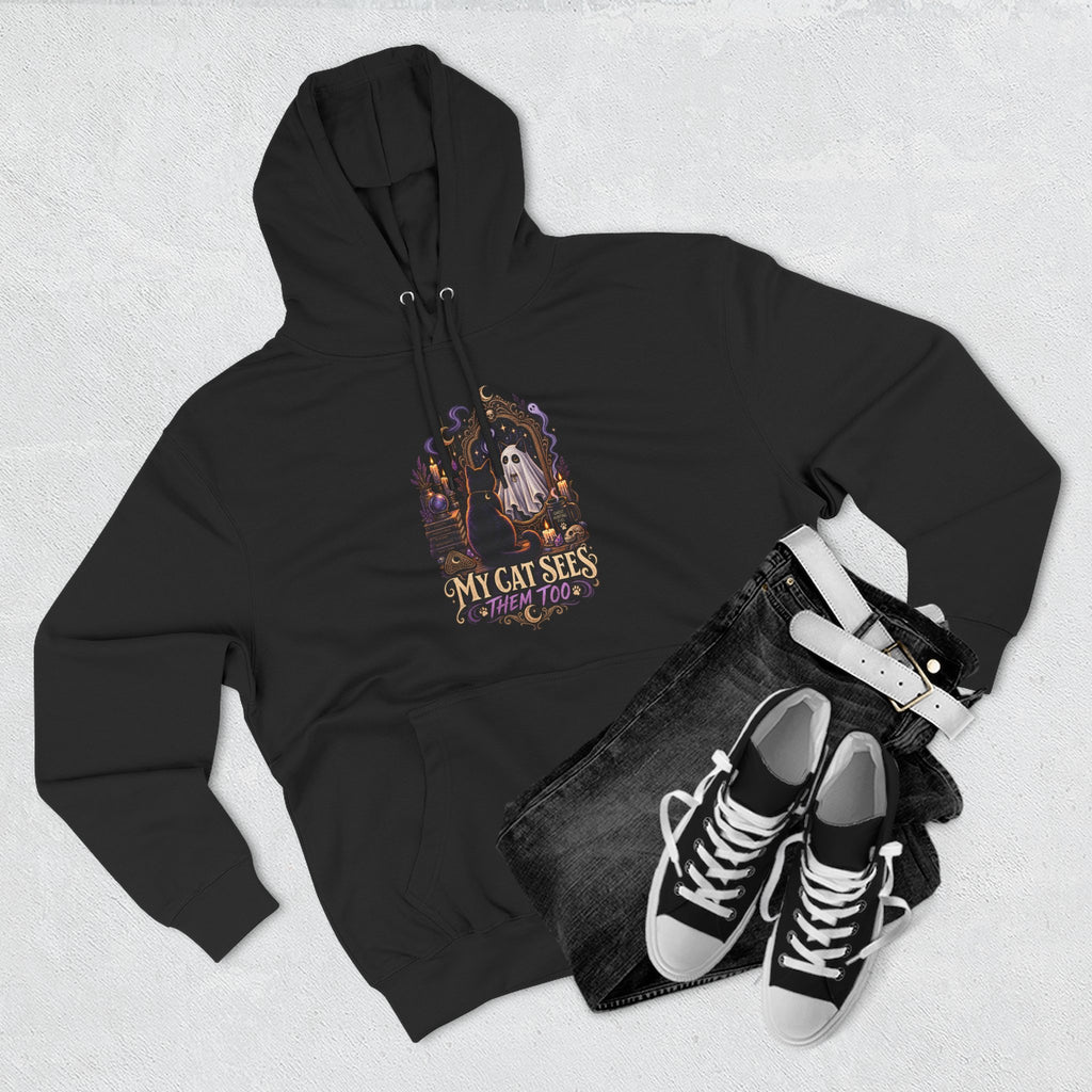 My Cat Sees Them Too- Black Cat Ghost Hoodie