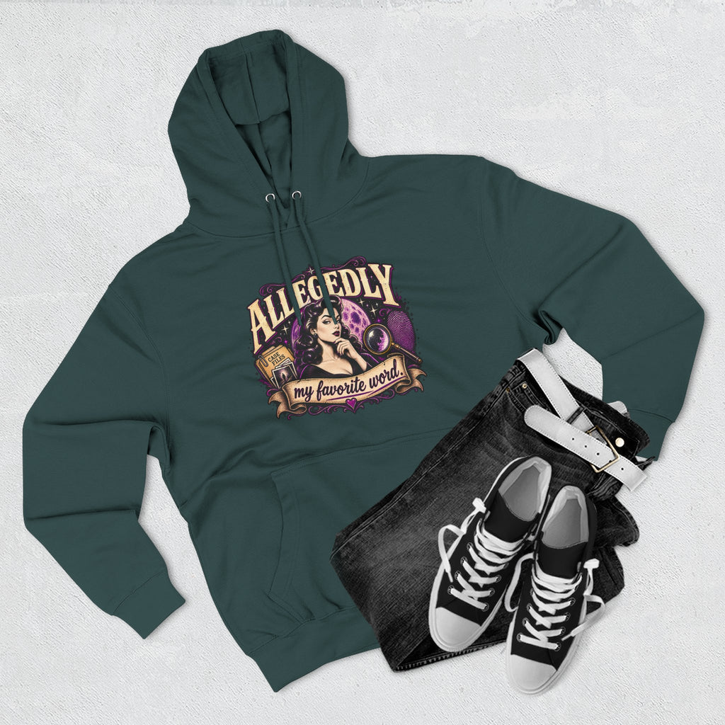Hoodie — "Allegedly My Favorite Word" Retro Witch Graphic