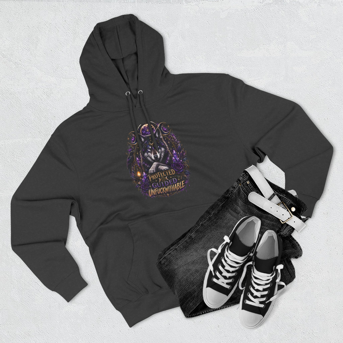 Guided, Protected Unfuckwithable Wolf Hoodie- Occult Graphic