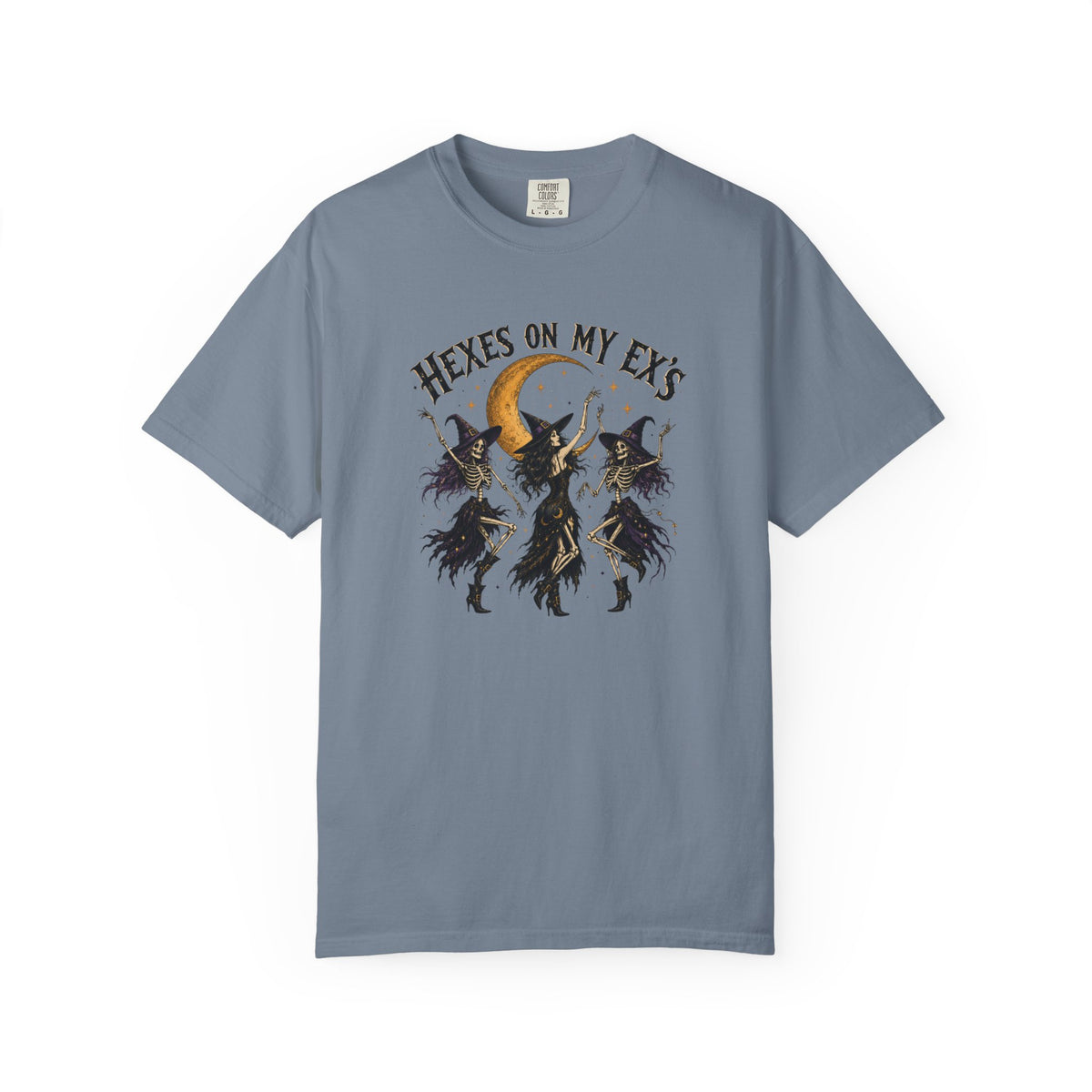 Witches and skeleton Graphic T-Shirt — "Hexes On My Ex's" Moon Witch Tee