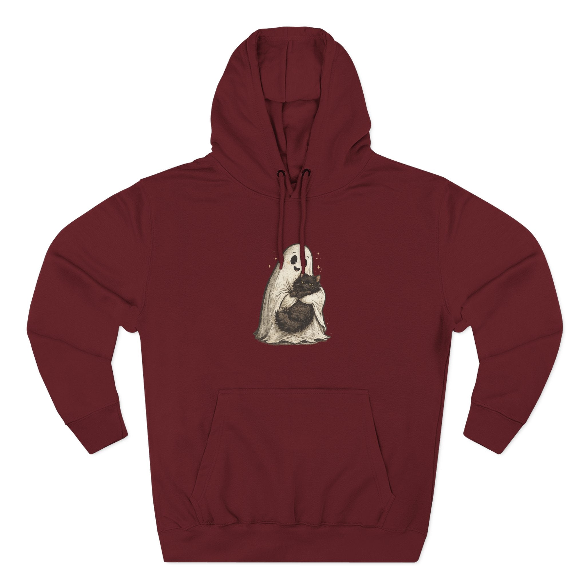 Boo & Meow Ghost Hugging Black Cat hoodie | Cute Spooky Tee Fleece Pullover