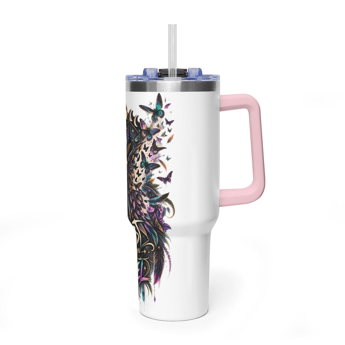 40oz Vacuum Tumbler — 'Trust What You Feel' Moth Nightscape Insulated Cup