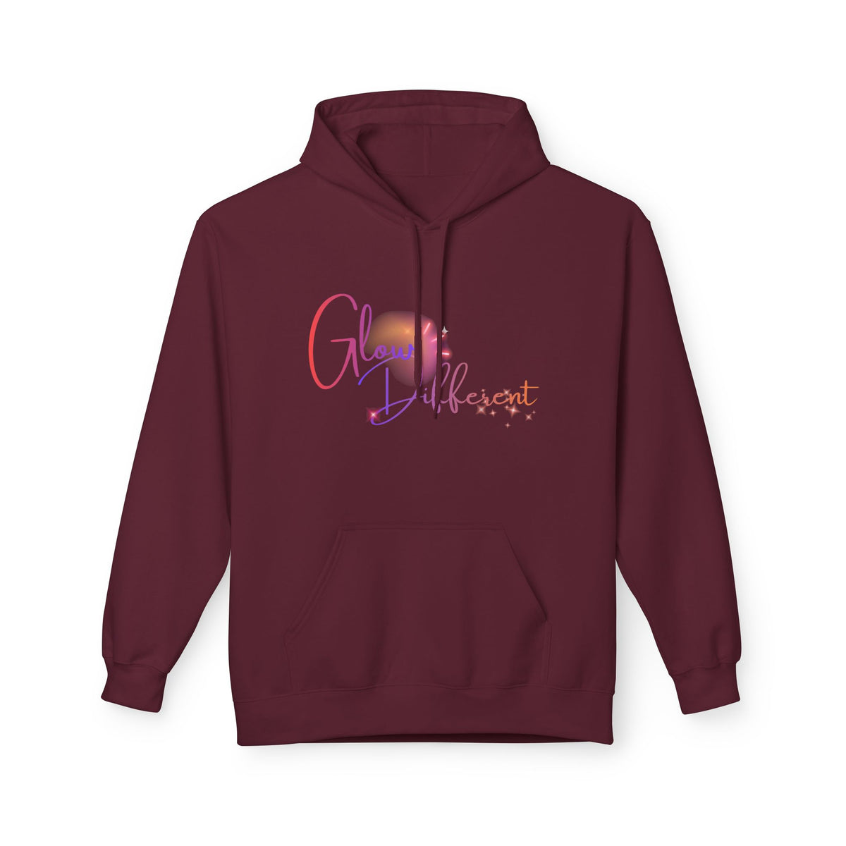 Glow Different Hoodie — Pastel Brush Script Inspirational Pullover