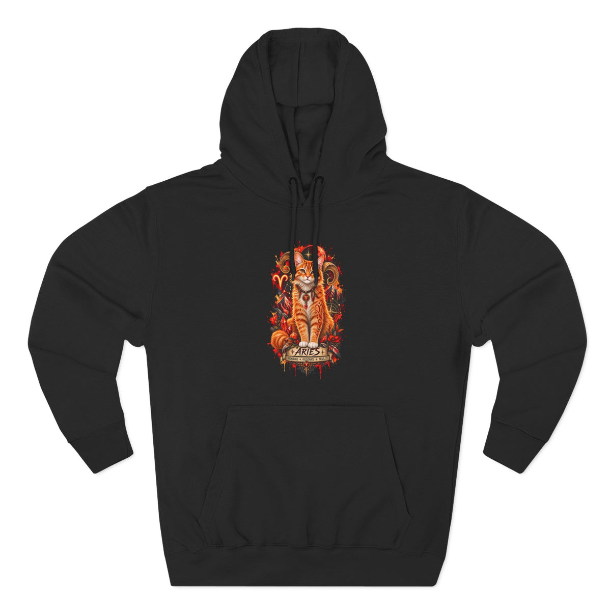 Aries Tabby Cat Zodiac Hoodie — Zodiac Constellation Graphic Fleece Pullover