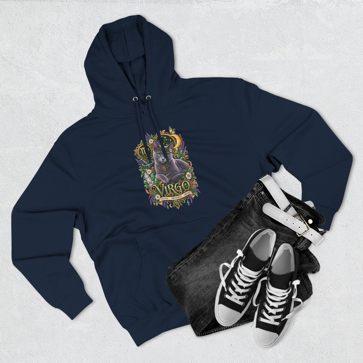 Virgo Russian Blue Cat Zodiac Hoodie — Astrological Virgo Horoscope Pullover