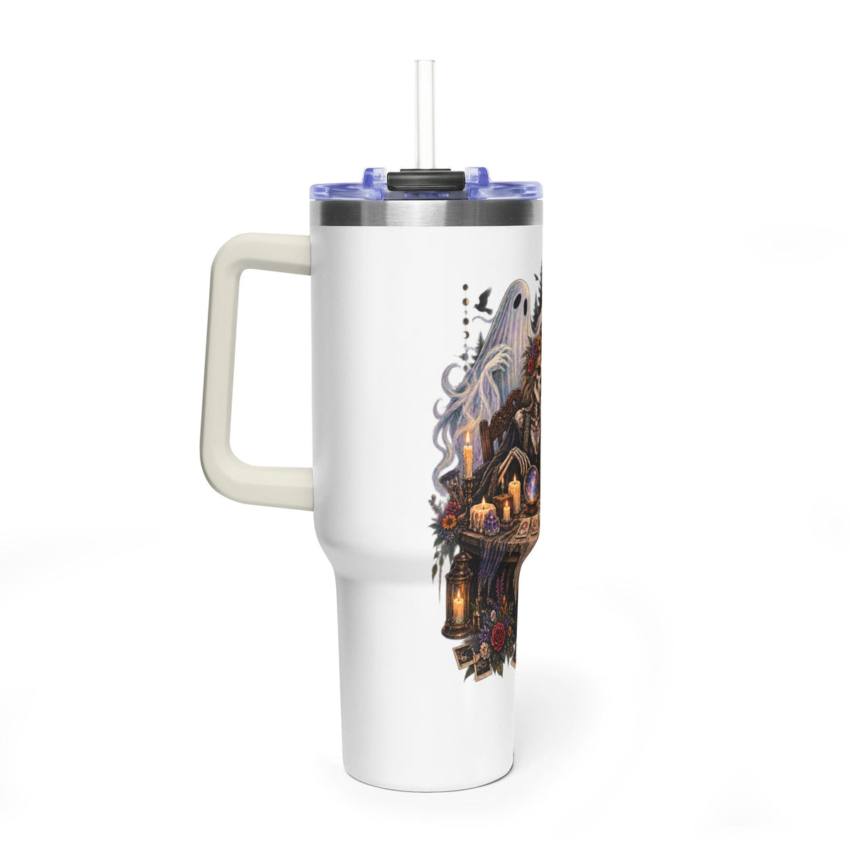 40oz Halloween Witch & Ghost Tumbler – Spooky Cottage Thermal Travel Mug