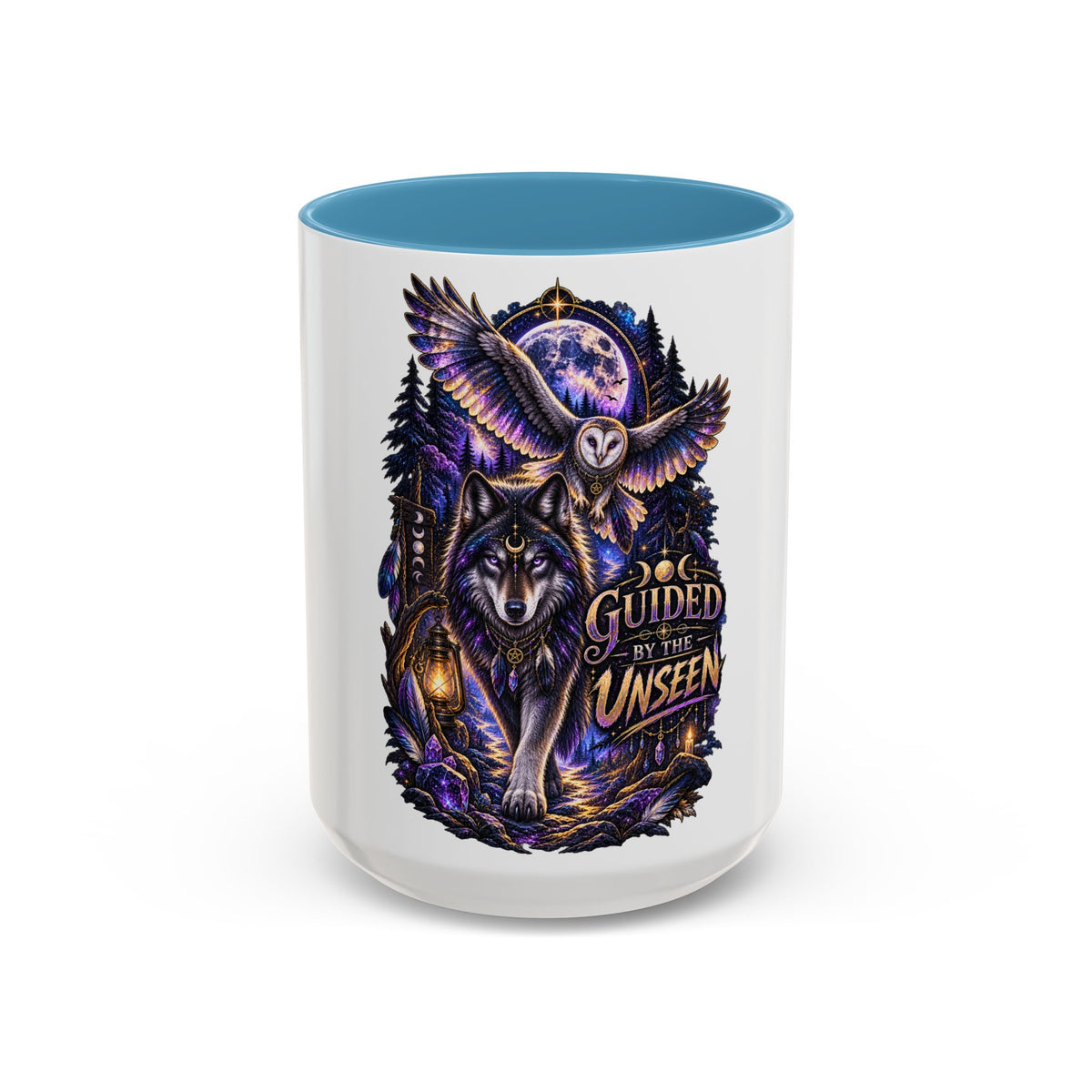 Guided by the Unseen Coffee Mug — Wolf & Owl Spirit Animal Accent Mug (11/15oz)