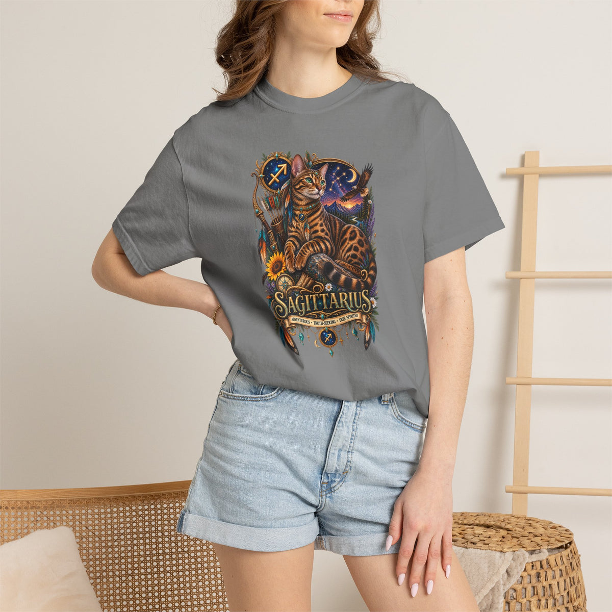 Sagittarius Zodiac Bengal Cat T-Shirt — Astrological Archer Horoscope Tee