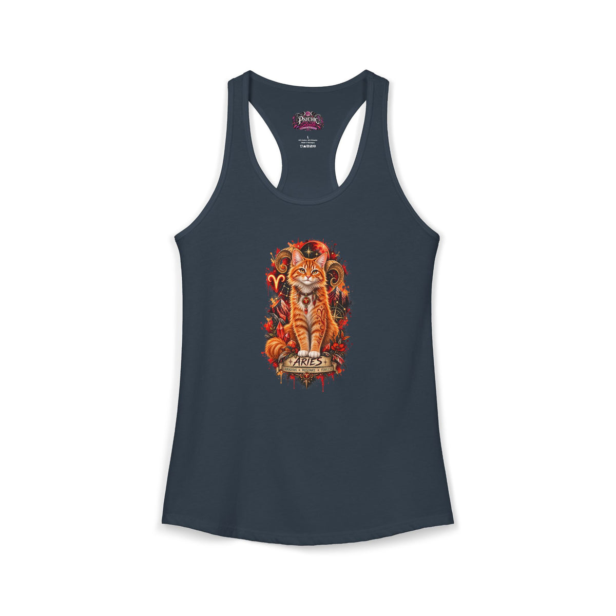 Aries Orange Tabby Cat Zodiac Tank- Celestial Astrology Cat Lover Tank