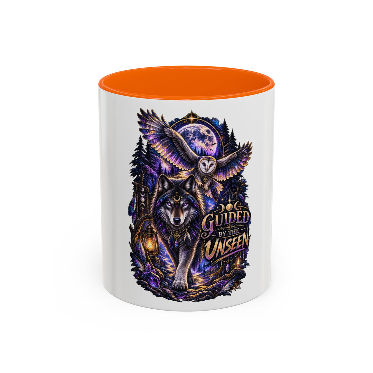 Guided by the Unseen Coffee Mug — Wolf & Owl Spirit Animal Accent Mug (11/15oz)