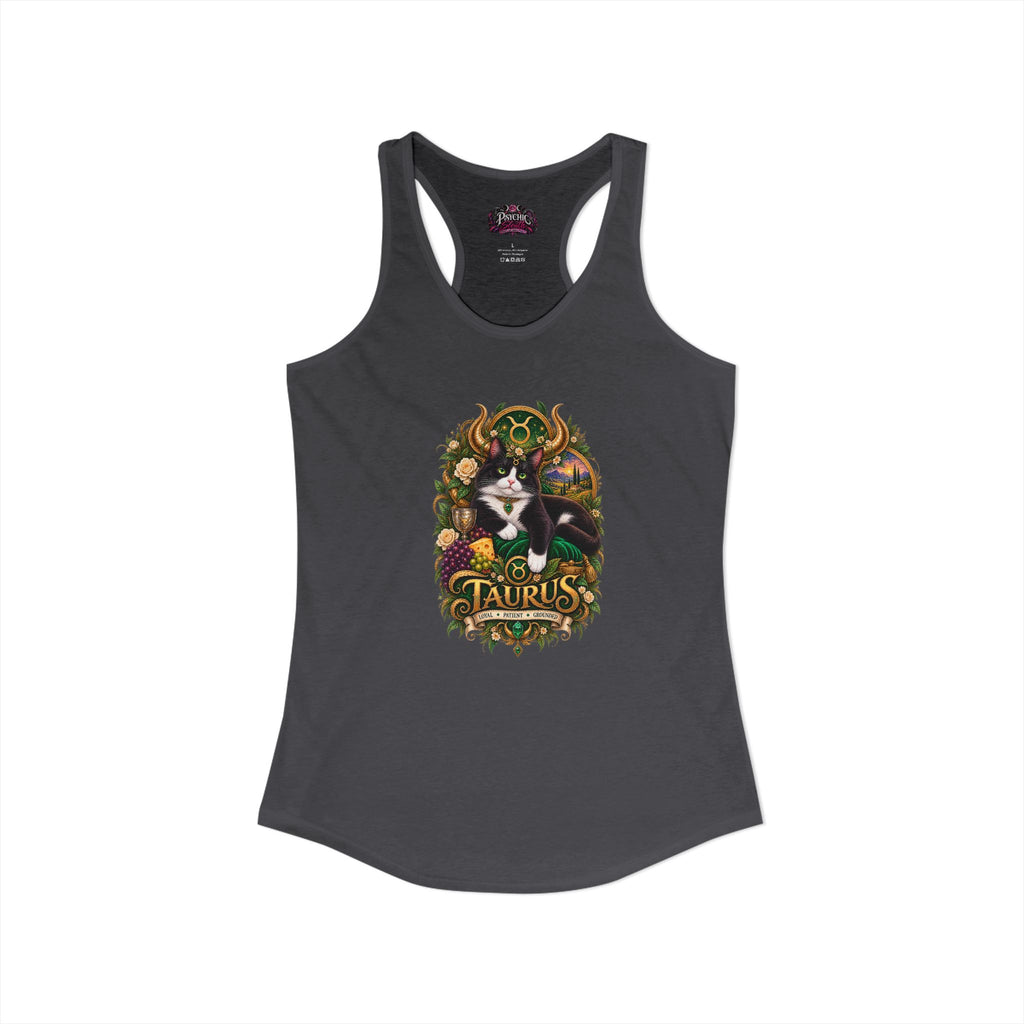 Taurus Tuxedo Cat Zodiac Tank- Celestial Astrology Cat Lover Tank