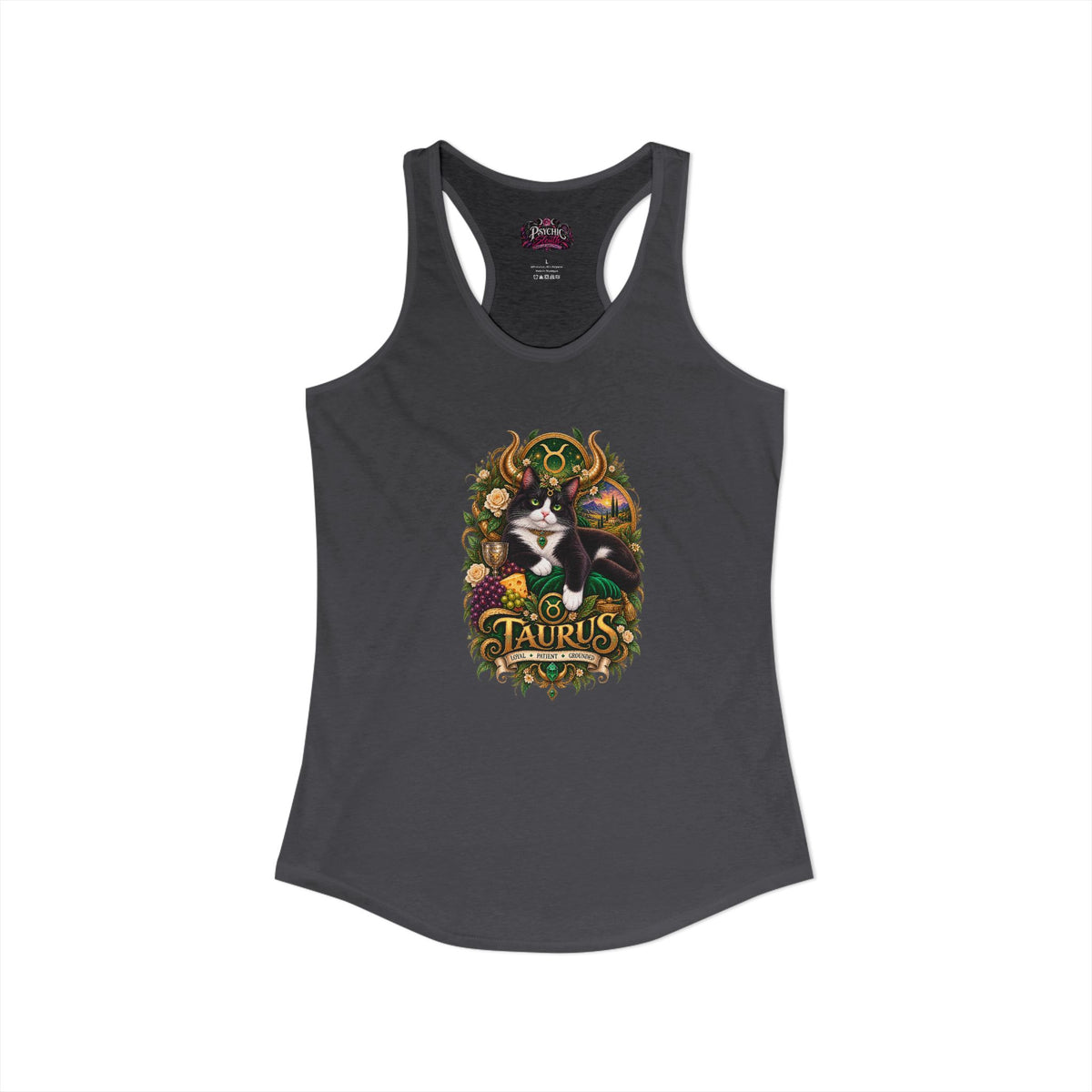 Taurus Tuxedo Cat Zodiac Tank- Celestial Astrology Cat Lover Tank