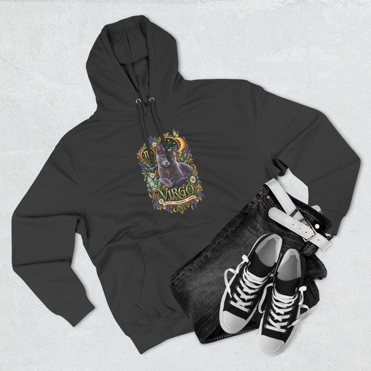 Virgo Russian Blue Cat Zodiac Hoodie — Astrological Virgo Horoscope Pullover