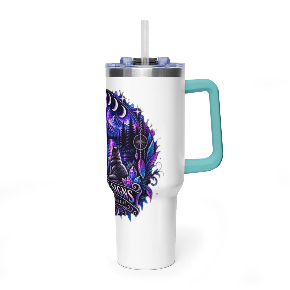40oz Vacuum Tumbler – 'Trust the Signs' Moonlit Forest Design