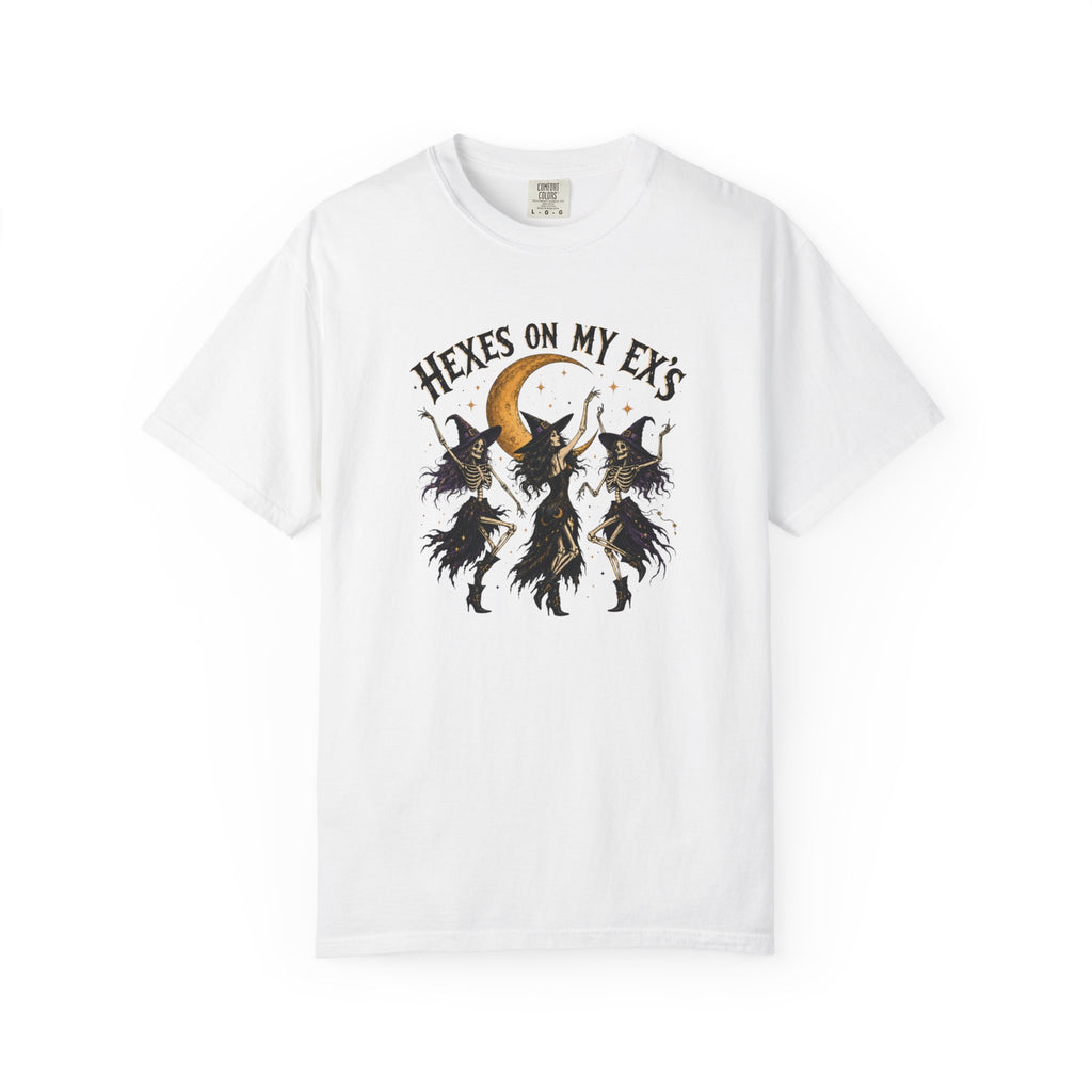 Witches and skeleton Graphic T-Shirt — "Hexes On My Ex's" Moon Witch Tee