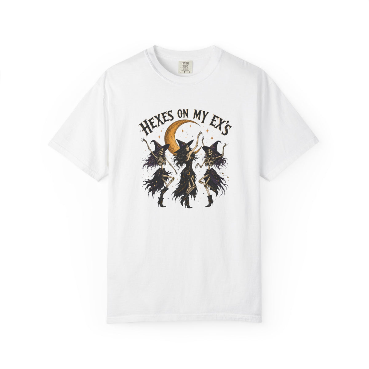 Witches and skeleton Graphic T-Shirt — "Hexes On My Ex's" Moon Witch Tee