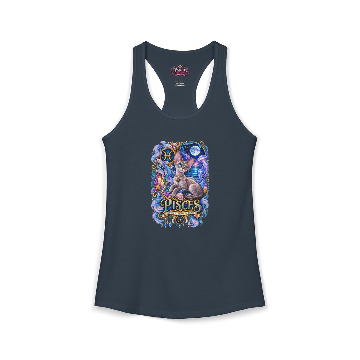 Pisces Devon Rex Cat Zodiac Tank- Celestial Astrology Cat Lover Tank