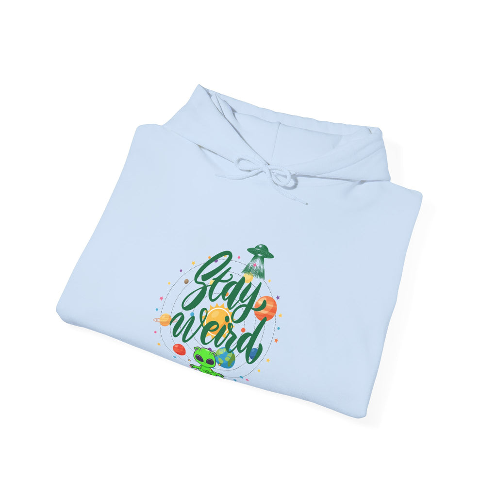 Stay Weird Premium Hoodie | Alien & Space Graphic Hoodie | Front, Back & Sleeve Print | Boutique UFO Apparel