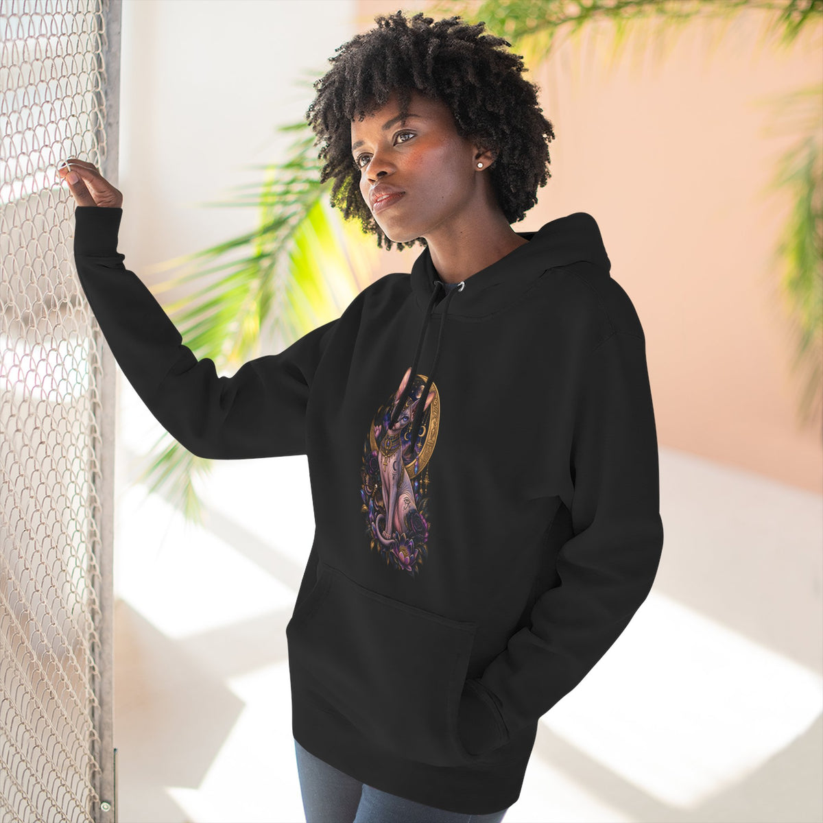 Mystic Moon Egyptian Sphynx Cat Hoodie — Gothic Feline Graphic Pullover