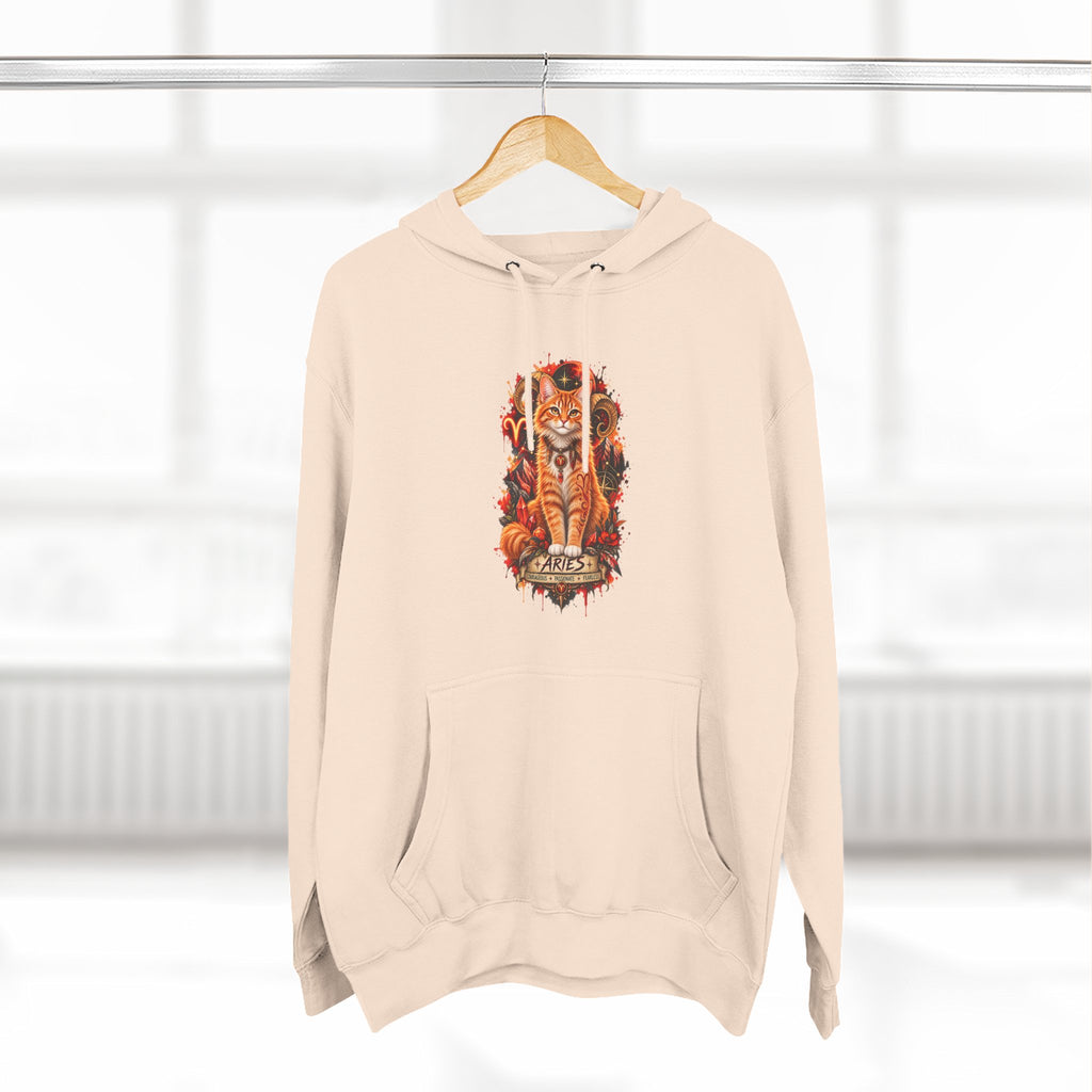 Aries Tabby Cat Zodiac Hoodie — Zodiac Constellation Graphic Fleece Pullover