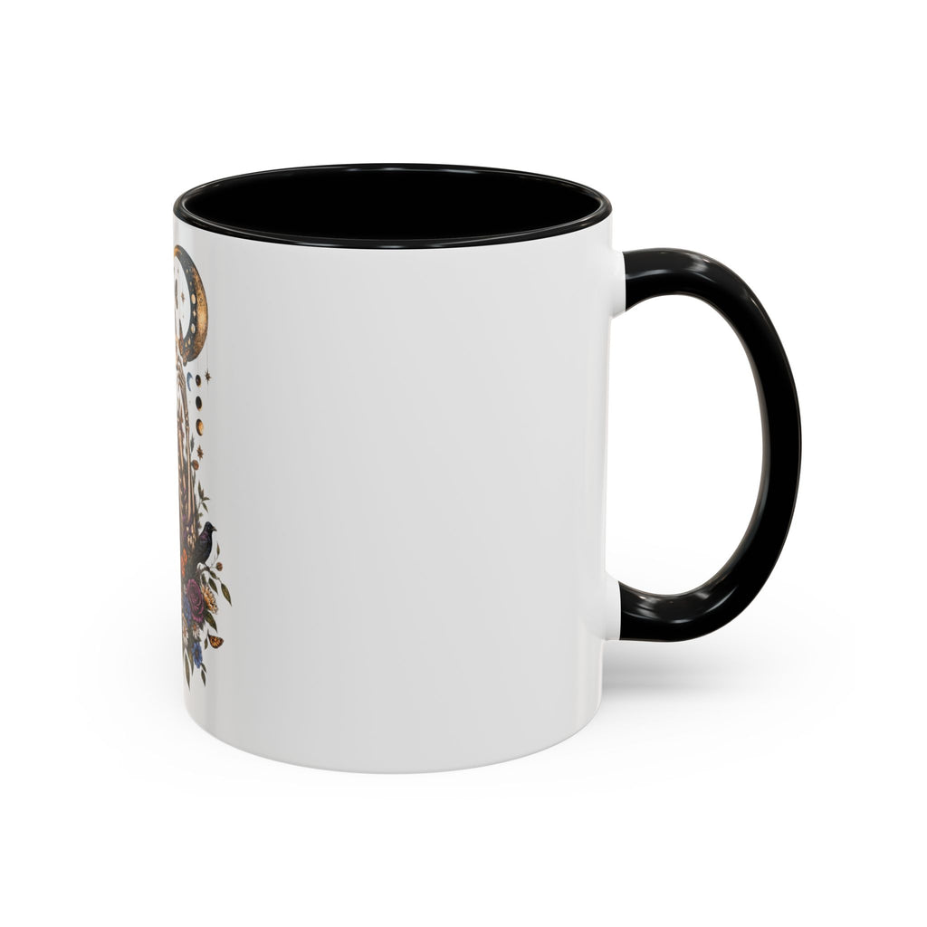 Skull & Moon Floral Coffee Mug — Gothic Botanical Accent Mug
