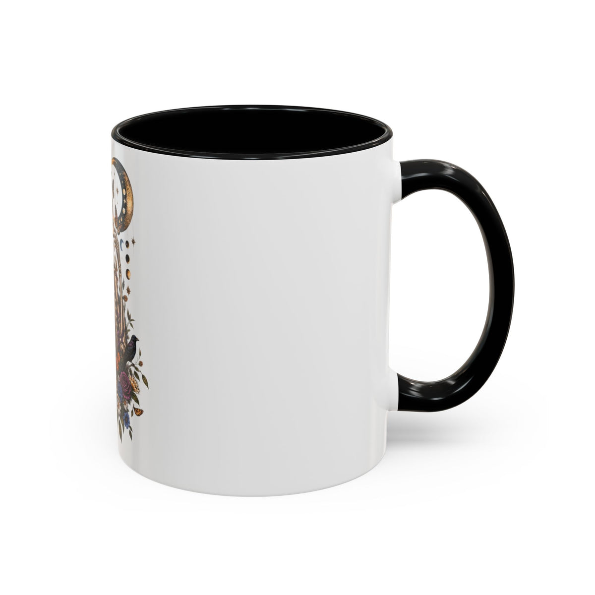 Skull & Moon Floral Coffee Mug — Gothic Botanical Accent Mug