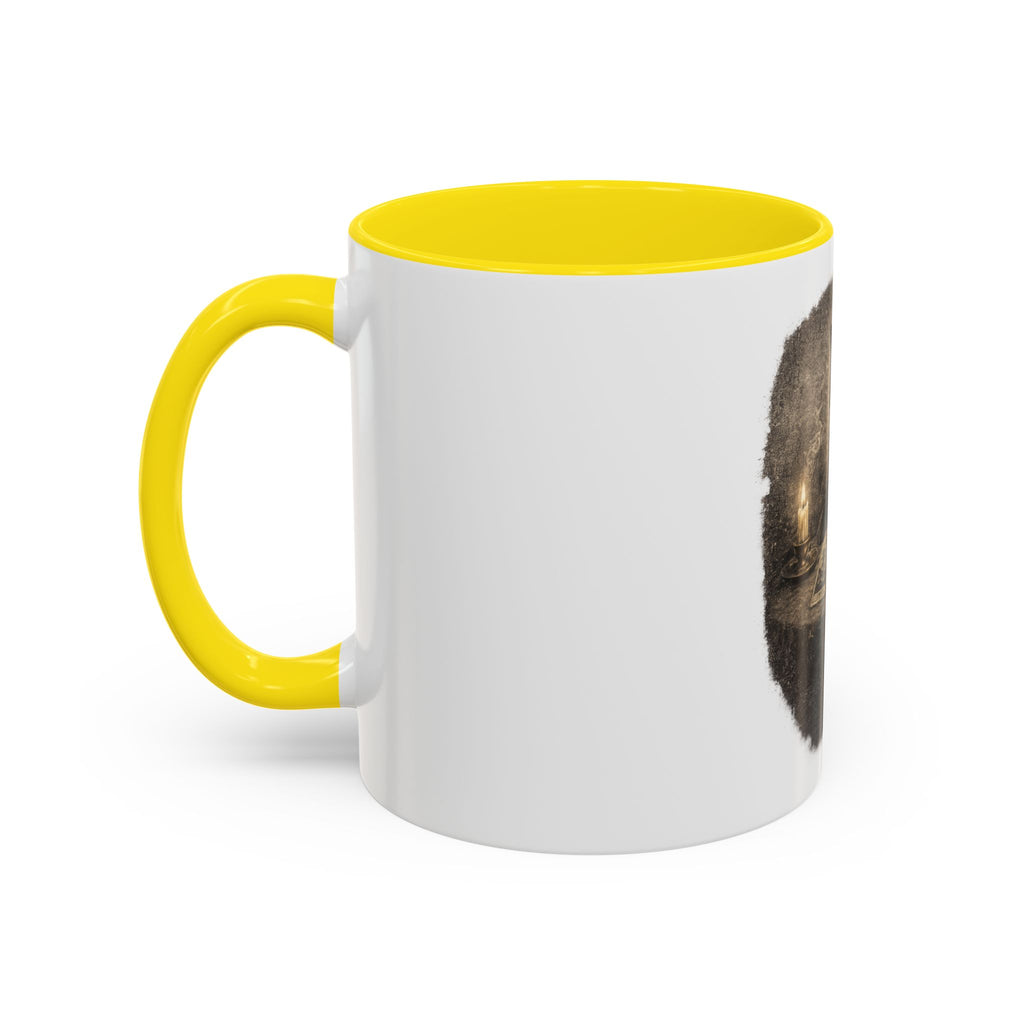 Tarot Cat Accent Coffee Mug — Witchy Black Cat with Tarot Cards