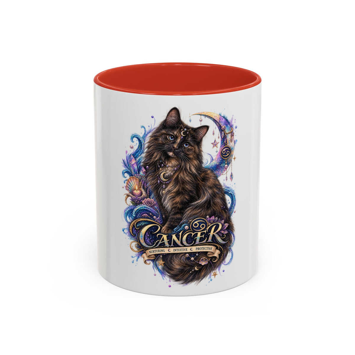 Cancer Zodiac Tortoiseshell Cat Accent Coffee Mug – Astrological Cat Lover Gift (11/15oz)