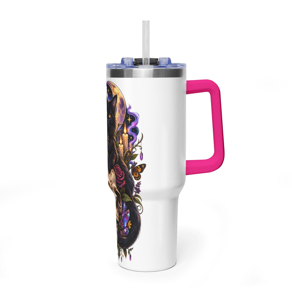 40oz Cat & Skull Thermal Tumbler – Gothic Floral Insulated Travel Mug